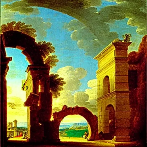 Image similar to view of the ruins of the arch of ronald macdonald by giovanni paolo panini