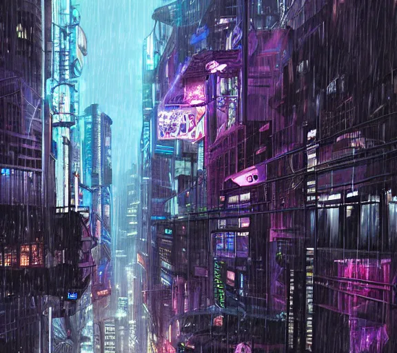 Prompt: dark cyberpunk rain city