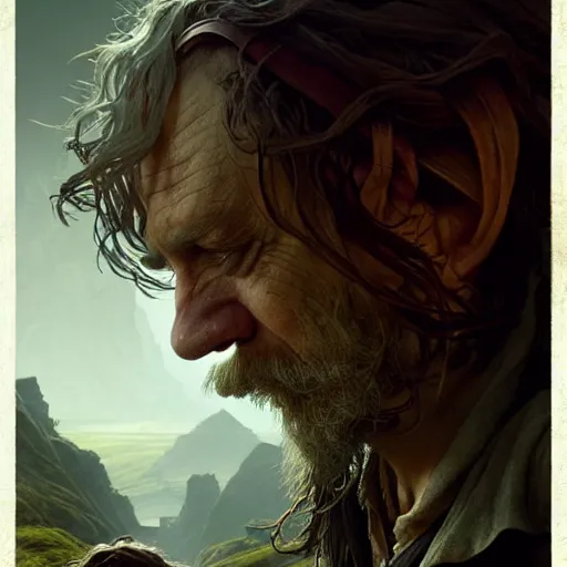 Image similar to A rundown looking hobbit smoking crack, ultra realistic, concept art, intricate details, eerie, highly detailed, photorealistic, octane render, 8k, unreal engine, art by artgerm and greg rutkowski and alphonse mucha