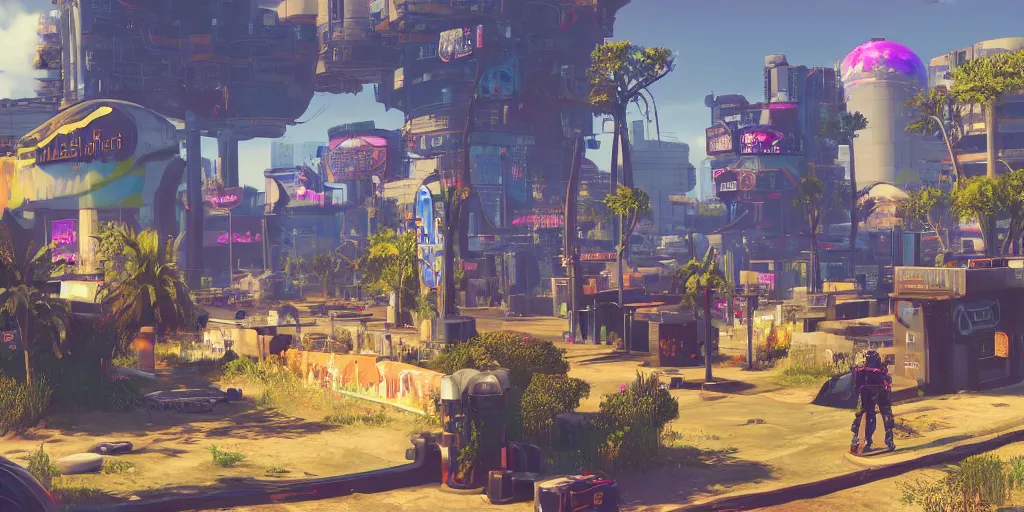 Prompt: hazy days of summer, in style of ((World of Warcraft)) and (Cyberpunk 2077), 8K, 4K, UE5, RTX