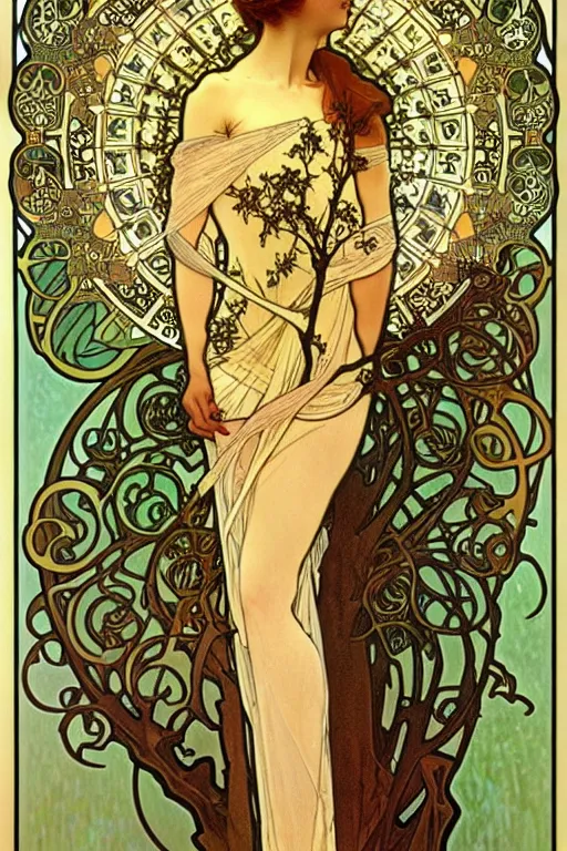 Prompt: a tree, art by alphonse mucha, intricate, elegant, highly detailed, smooth, sharp focus, artstation