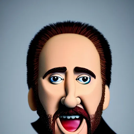 Image similar to A still of Nicolas Cage as a muppet, 4k, 35mm, ultra realistic, studio lighting