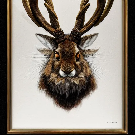 Image similar to jackalope in the museum, detailed fur, highly detailed, sharp focus, digital painting, artwork by Victor Adame Minguez + Yuumei + Tom Lovell + Sandro Botticelli