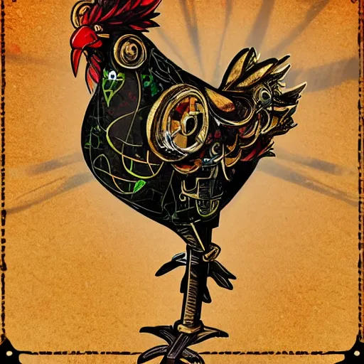 Image similar to anime steam punk chicken with laser beams