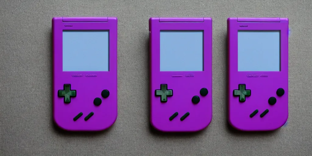 Image similar to purple gameboy handheld console, pixelart