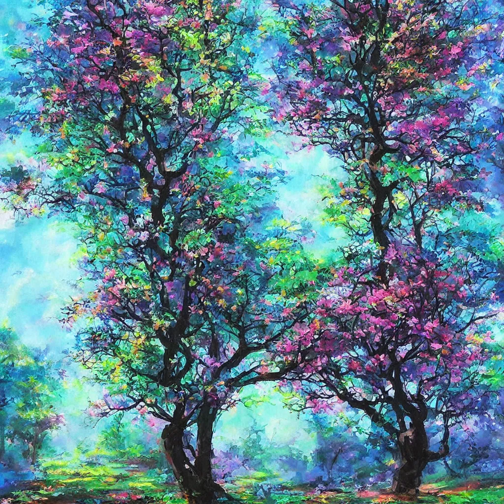 Image similar to breathtakingly enchanted beautiful tree in the style of ken hong leung, artstudio