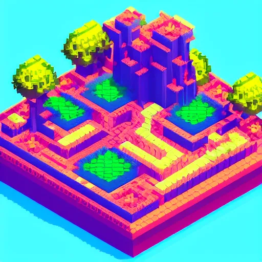 Image similar to Isometric pixel art 3D Fantasy Island, very realistic, no background, very colourful, cinematic lighting, cgi render, trending on Artstation