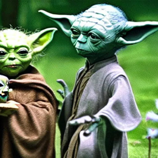 Image similar to members of Yoda's species interacting with eachother on their home planet and conducting rituals together, award winning nature photo