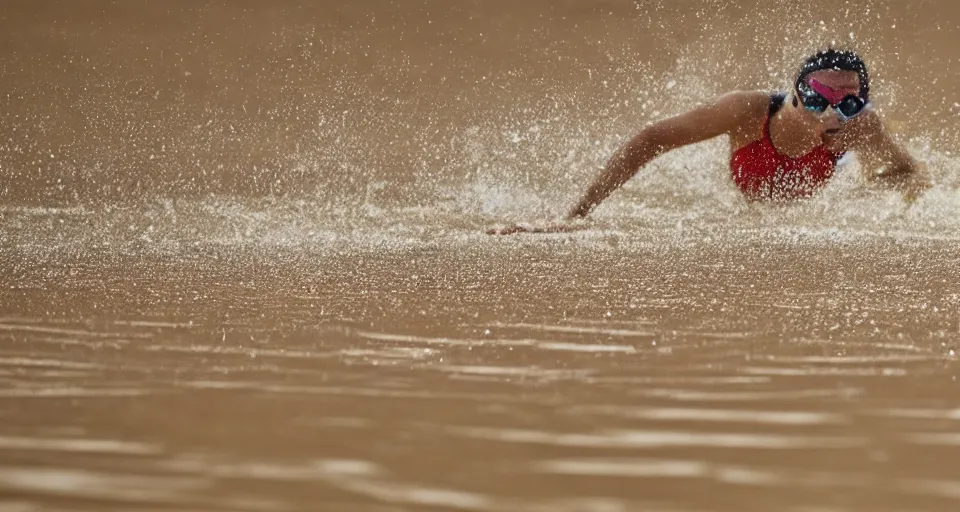 Image similar to olympic swimming in sand instead of water, extremely coherent, motion blur