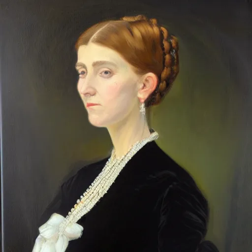 Image similar to portrait of a victorian lady in a black velvet dress, oil, realism, large strokes of paint