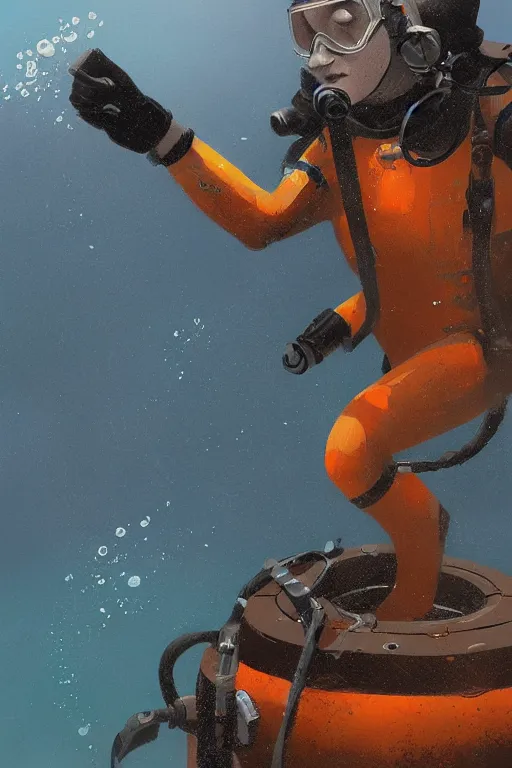 Prompt: diving suit in the ocean, digital art, in the style of greg rutkowski, trending on artstation