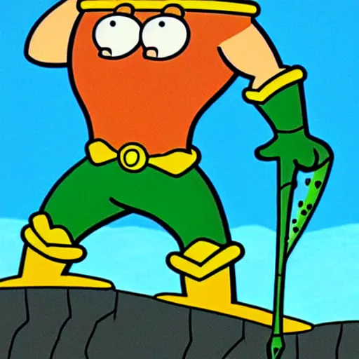 Image similar to aquaman, cartoon frame by matt groening ( the simpsons )