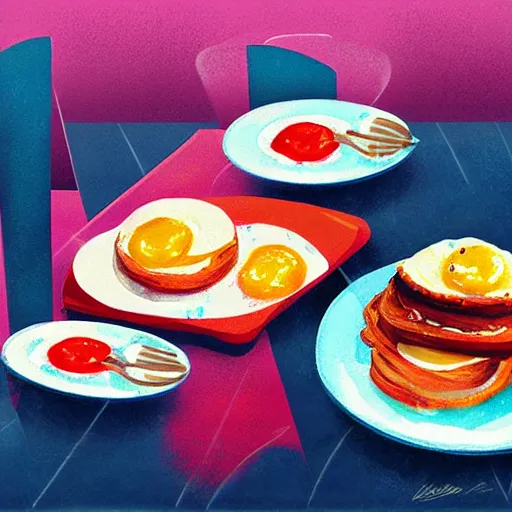 Prompt: illustration breakfast by Leigh Viner