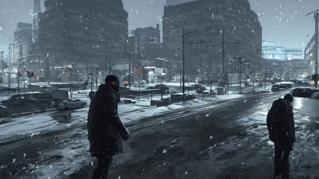 Prompt: Screenshot from Watchdogs, winter