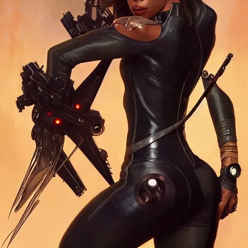 Image similar to cyborg Normani as aeon flux profile picture by Greg Rutkowski, dynamic pose, intricate, futuristic, fantasy, elegant, by Stanley Artgerm Lau, greg rutkowski, thomas kindkade, alphonse mucha, loish, norman Rockwell,