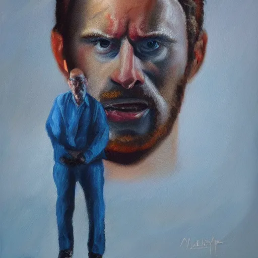 Image similar to a man with split personality disorder, award winning oil painting