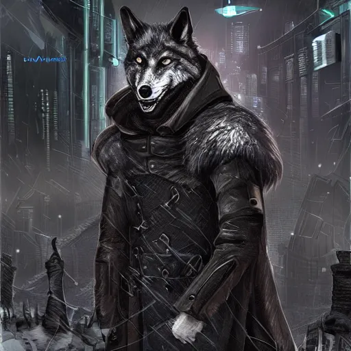 Prompt: winterfell cyberpunk wolves trending on arstation