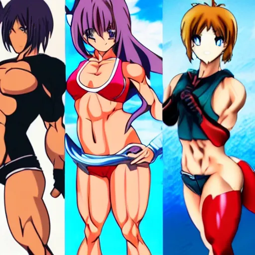 Prompt: muscular anime girls