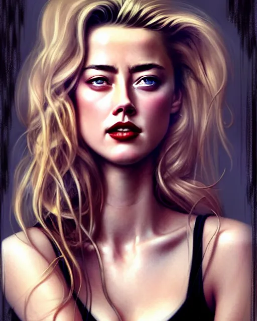 Prompt: amber heard with black bra portrait | | realistic shaded, unpleasant face, bad looking, fine details, realistic shaded lighting poster by greg rutkowski, magali villeneuve, artgerm, jeremy lipkin and michael garmash and rob rey