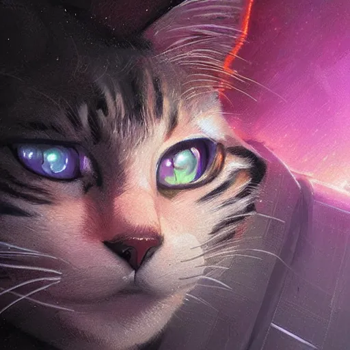 Image similar to detailed portrait of a cat, synthwave, retrowave, cyberpunk, illustration by Jordan Grimmer and Greg Rutkowski, trending on Artstation