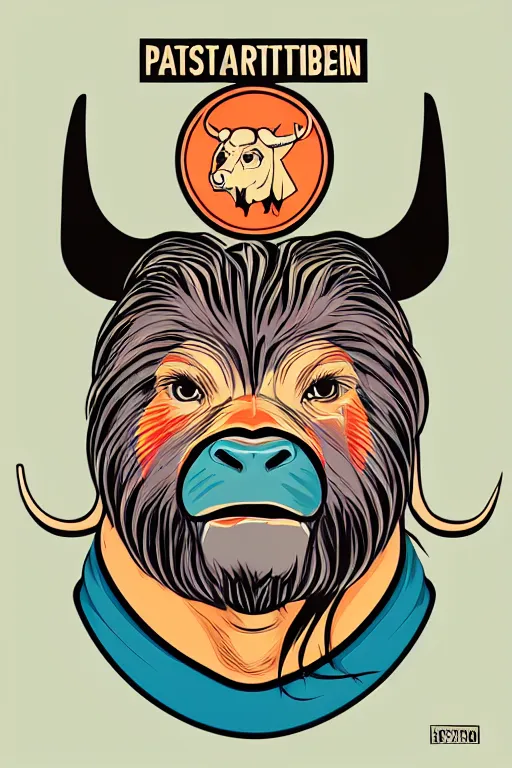 Prompt: portrait of a hipster bull with a man bun, art by butcher billy, sticker, colorful, illustration, highly detailed, simple, smooth and clean vector curves, no jagged lines, vector art, smooth