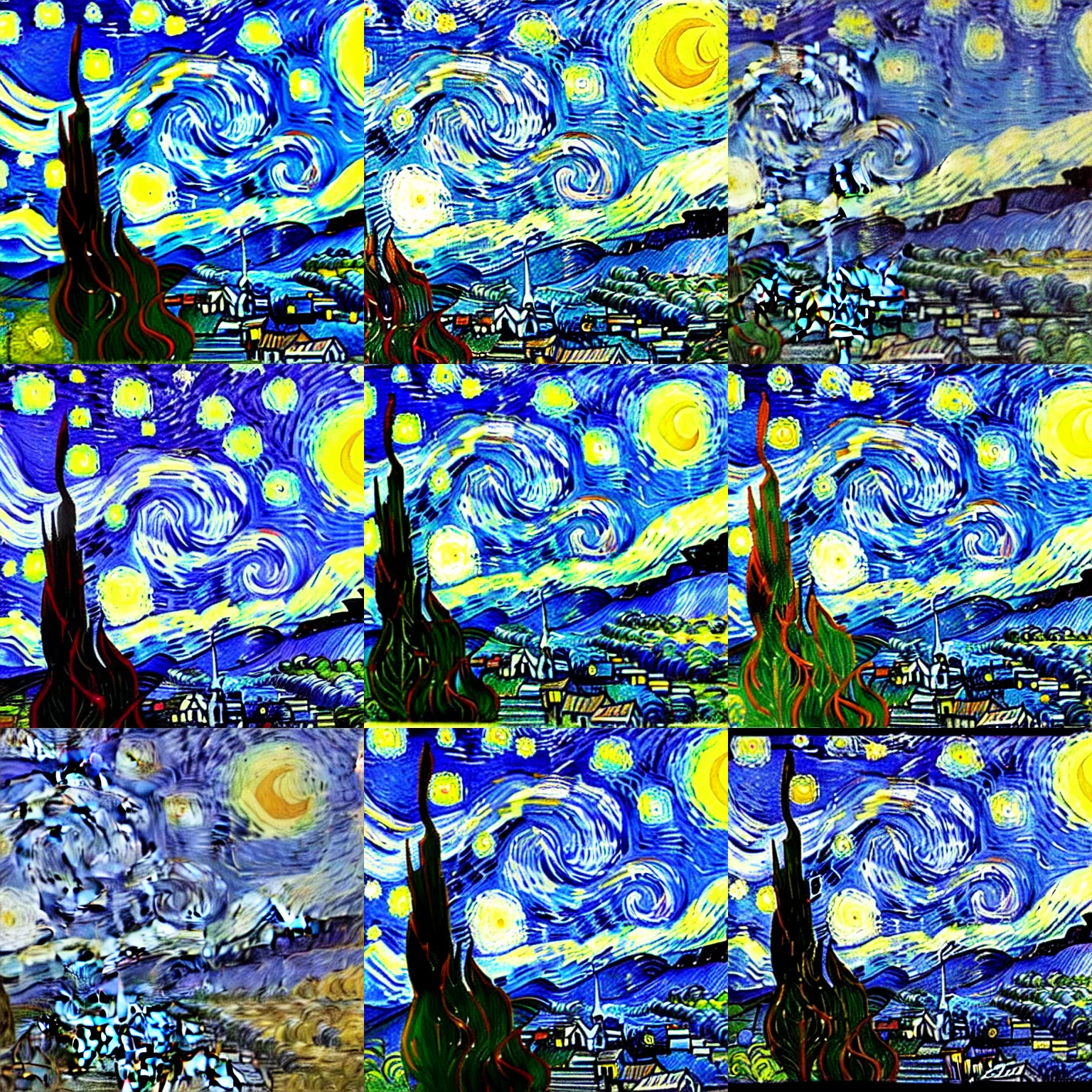 Prompt: a beautiful morning with clear skies, in the style of starry night by vincent van gogh