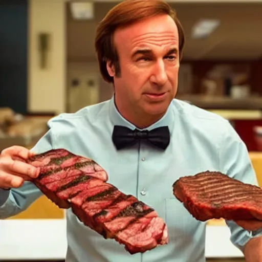 Image similar to saul goodman but it's grilled meat