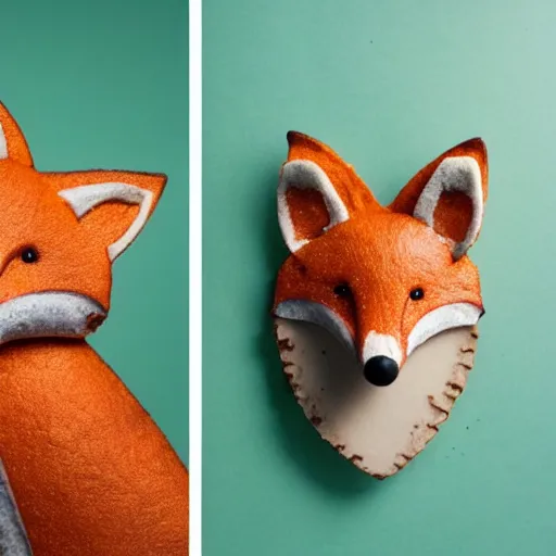 Image similar to studio photography of food in the shape of a fox