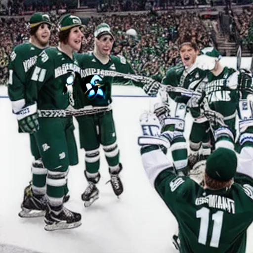 Image similar to “Michigan state ice hockey team wins frozen four, stylized like NHL video game”