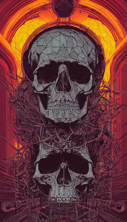 Prompt: The oracle of the skull gods, italian futurism, da vinci, Dan Mumford, Josan Gonzalez