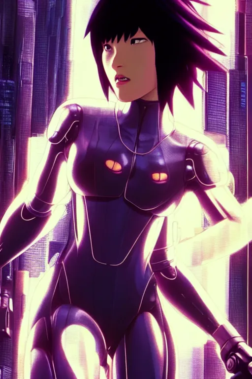 Image similar to weta disney pixar movie still portrait photo of motoko kusanagi the major ghost in the shell : : as cyborg woman by pixar : : by weta, wlop, ilya kuvshinov, rossdraws, artgerm, maxim cover, octane render, anime, octane render, 3 d, volumetric lighting, anti aliasing, raytracing : :