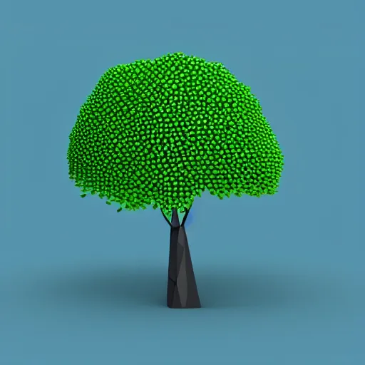 Image similar to a 3d low poly object of just a small green tree on the blue background