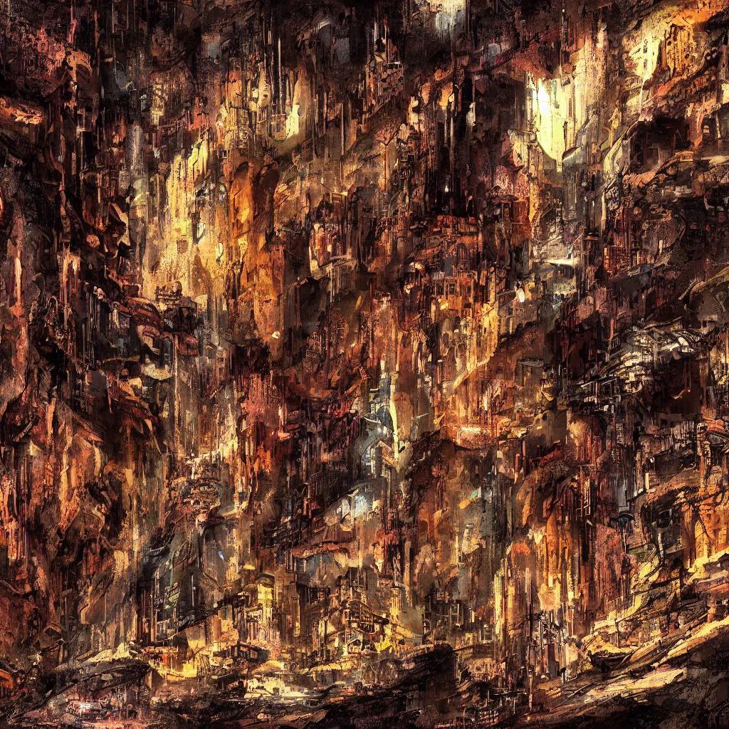 Image similar to a cave painting of a cyberpunk cave