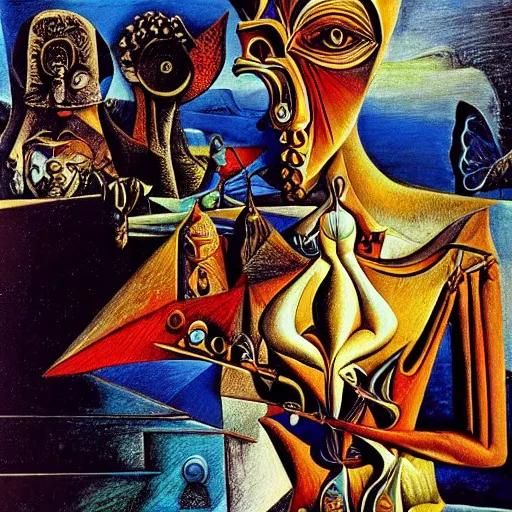 Prompt: patrick woodroffe,, zdzsilaw beskinski, picasso, salvador dali, simple details, art