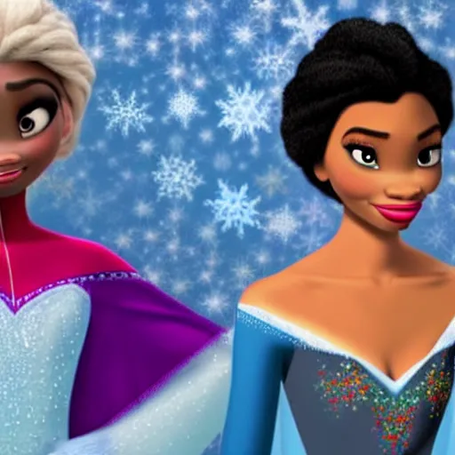 Prompt: an African-American woman, Elsa from Frozen