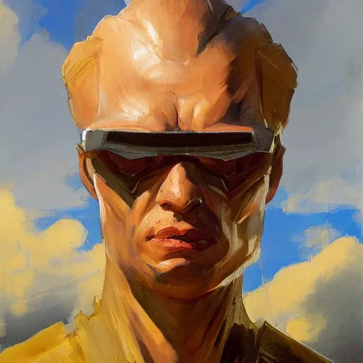 Image similar to greg manchess portrait painting of a soviet russian nuclear supersoldier, medium shot, asymmetrical, profile picture, organic painting, sunny day, matte painting, bold shapes, hard edges, street art, trending on artstation, by huang guangjian, gil elvgren, ruan jia, randy vargas, greg rutkowski