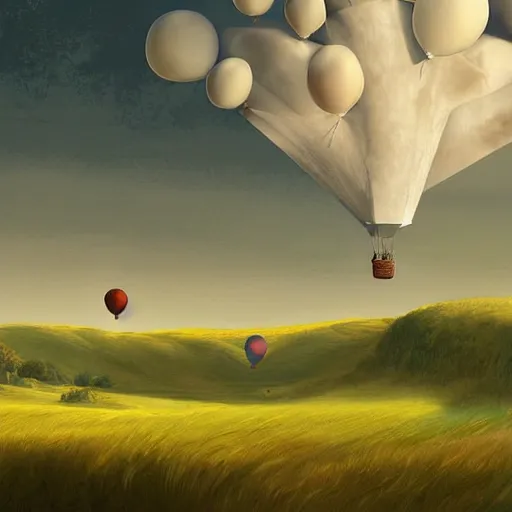 Image similar to digital art of a landscape in bretagne with giant birthday balloons, artstation cgsociety masterpiece