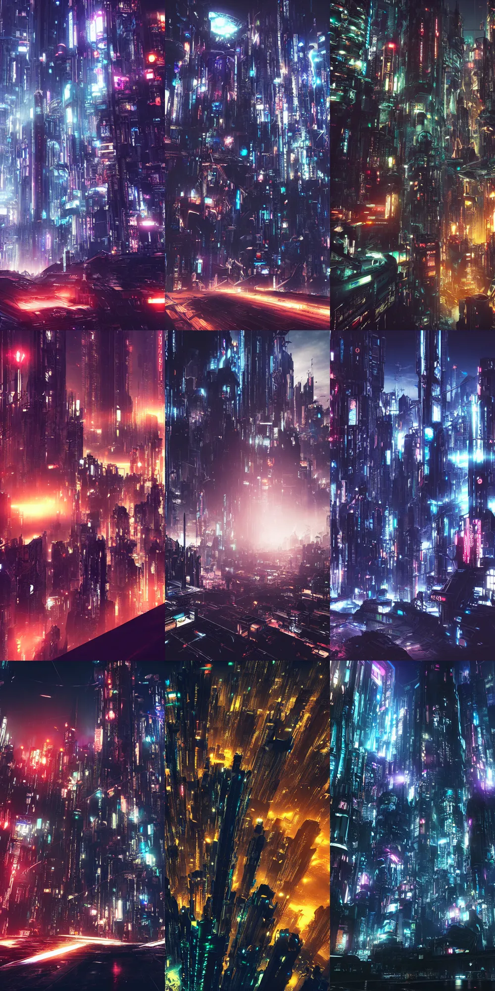 Prompt: photo of a futuristic metropolis at night, final fantasy, cyberpunk, 4 k, epic scale
