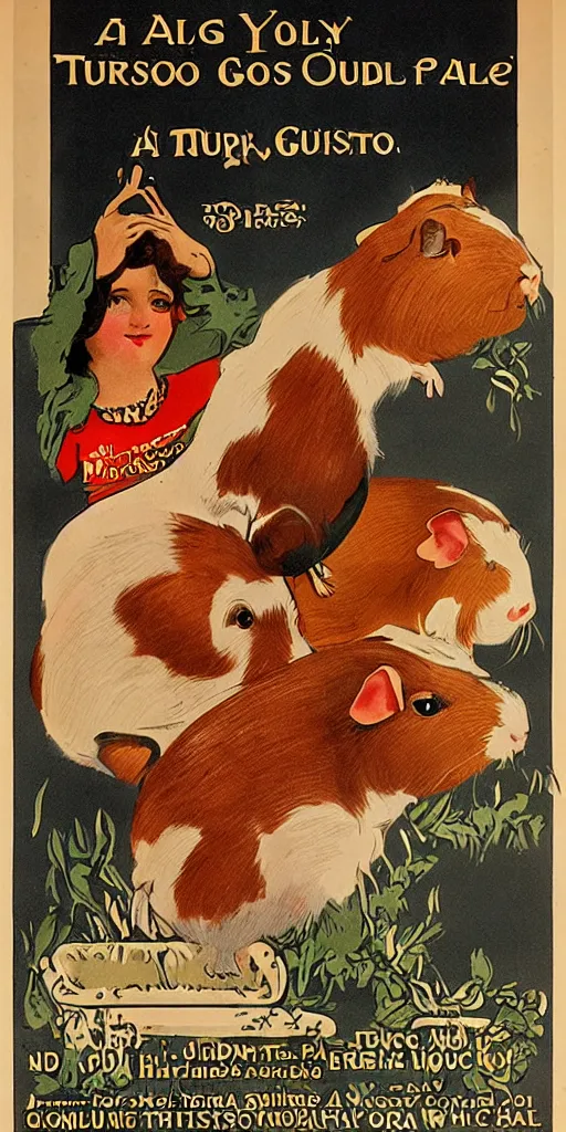 Prompt: a 1 9 1 0 s poster advertising a guinea pig show