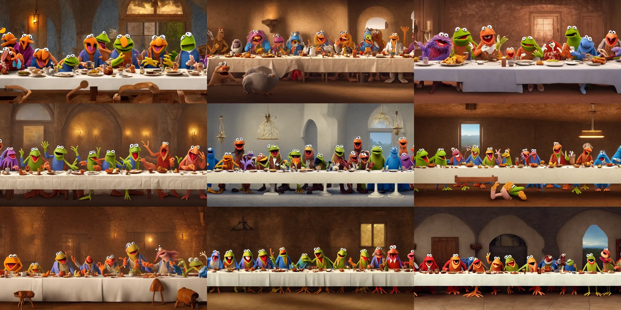 Prompt: the last supper but the muppets, hd, 8 k, still from disney pixar movie, octane render,