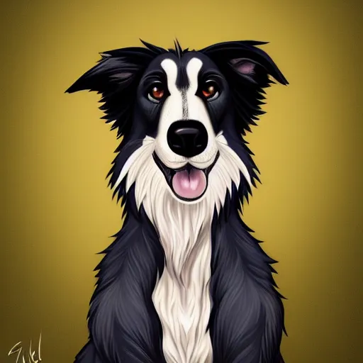 Image similar to wide angle beautiful full body portrait of a strong male anthropomorphic anthro border collie fursona, furry art, furaffinity, beautiful, glamor pose, detailed, aesthetic, trending on artstation