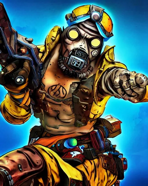 Image similar to cel - shaded gunzerker salvador from borderlands 2, airbrush, drew struzan illustration art, key art, movie poster