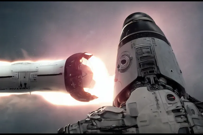 Image similar to vfx movie clean futuristic sci - fi action scene closeup spacex jedi by emmanuel lubezki