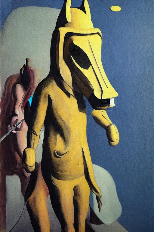 Image similar to man in horse costume, horse in costume astronaut, hauntingly surreal, highly detailed painting by francis bacon, edward hopper, adrian ghenie, gerhard richter, and james jean soft light 4 k,