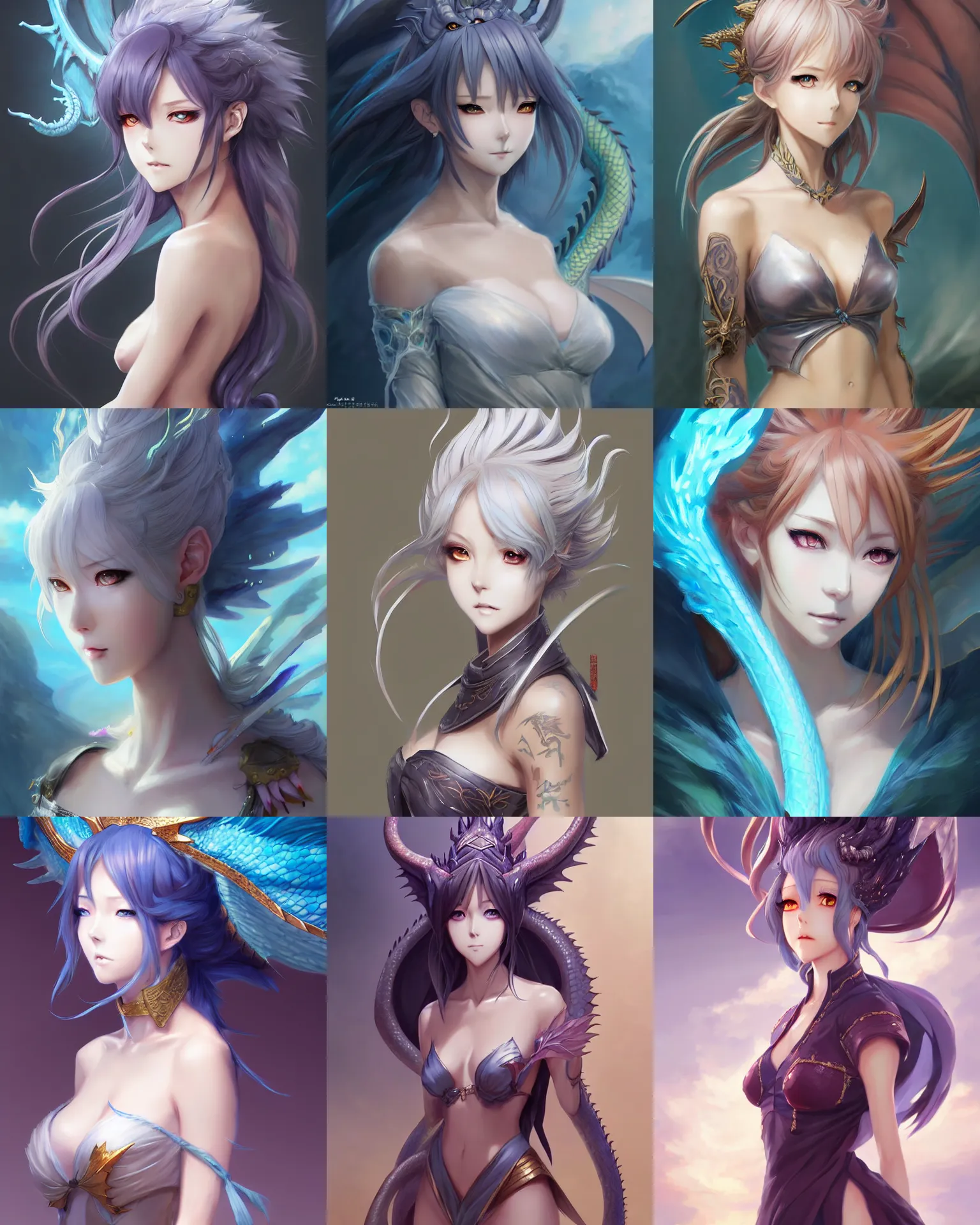 Prompt: Character concept art of an anime river dragon goddess || foliage clothing, cute-fine-face, pretty face, realistic shaded Perfect face, fine details by Stanley Artgerm Lau, WLOP, Rossdraws, James Jean, Andrei Riabovitchev, Marc Simonetti, and Sakimichan, tranding on artstation