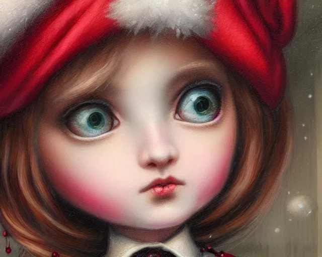 Prompt: closeup profile portrait of victorian london streets, nicoletta ceccoli, mark ryden, lostfish, max fleischer, hyper realistic, artstation, illustration, digital paint, matte paint, vivid colors, bright, cheerful, detailed and intricate christmas environment