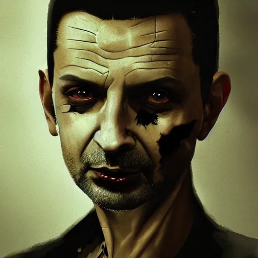 Image similar to portrait of dave gahan as a young zombie with cuts on it's face, 7 days to die zombie, fine art, award winning, intricate, elegant, sharp focus, cinematic lighting, highly detailed, digital painting, 8 k concept art, art by guweiz and z. w. gu and alex konstad and brom, masterpiece, 8 k