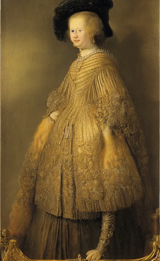 Prompt: portrait of Princess Amalia van Oranje, by rembrandt