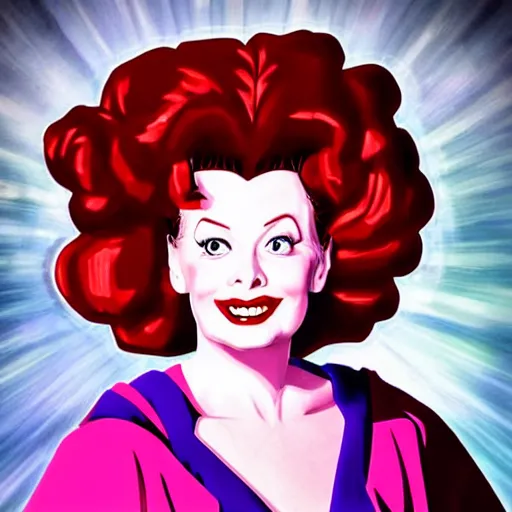 Prompt: portrait of lucille ball in the style of dragon ball z, super saiyain