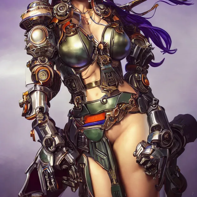 Image similar to studio portrait of lawful good colorful female holy mecha paladin absurdly beautiful, elegant, young curvy bikini model, ultrafine hyperrealistic detailed face illustration by kim jung gi, irakli nadar, intricate linework, sharp focus, bright colors, matte, octopath traveler, final fantasy, unreal engine highly rendered, global illumination, radiant light, intricate environment